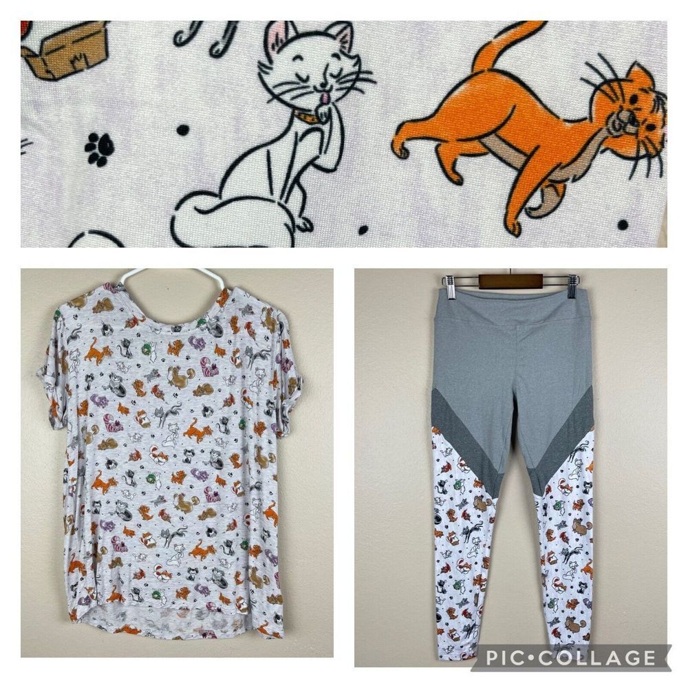 Disney‎ Aristocats Pajamas Womens S White Gray Marie Relaxed Sleepwear Set RARE